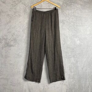 Eileen Fisher Womens Medium Striped Wide Leg Pants Rayon Linen Blend Vacation
